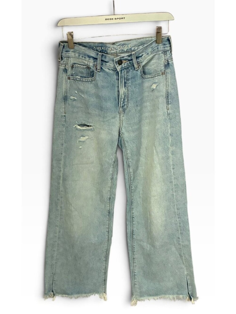 AMERICAN EAGLE Light Wash Blue Hi-Rise Baggy Distressed Women's Skater Jeans 0P